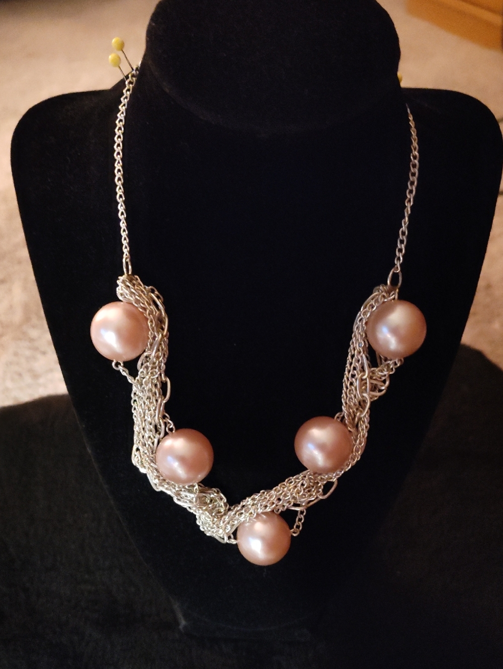Charter Club Silver Chain Necklace with Champagne Faux Pearl Beads
